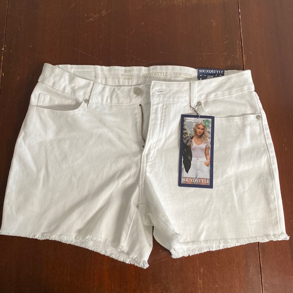 White high rise denim shorts